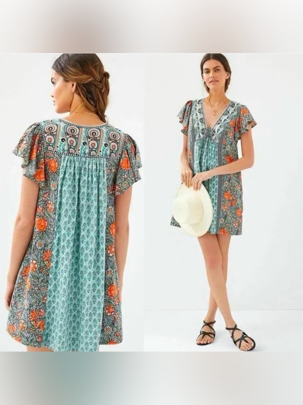ANTHROPOLOGIE ASTRID BOTANICAL PRINT TUNIC MINI DRESS GREEN FLORAL